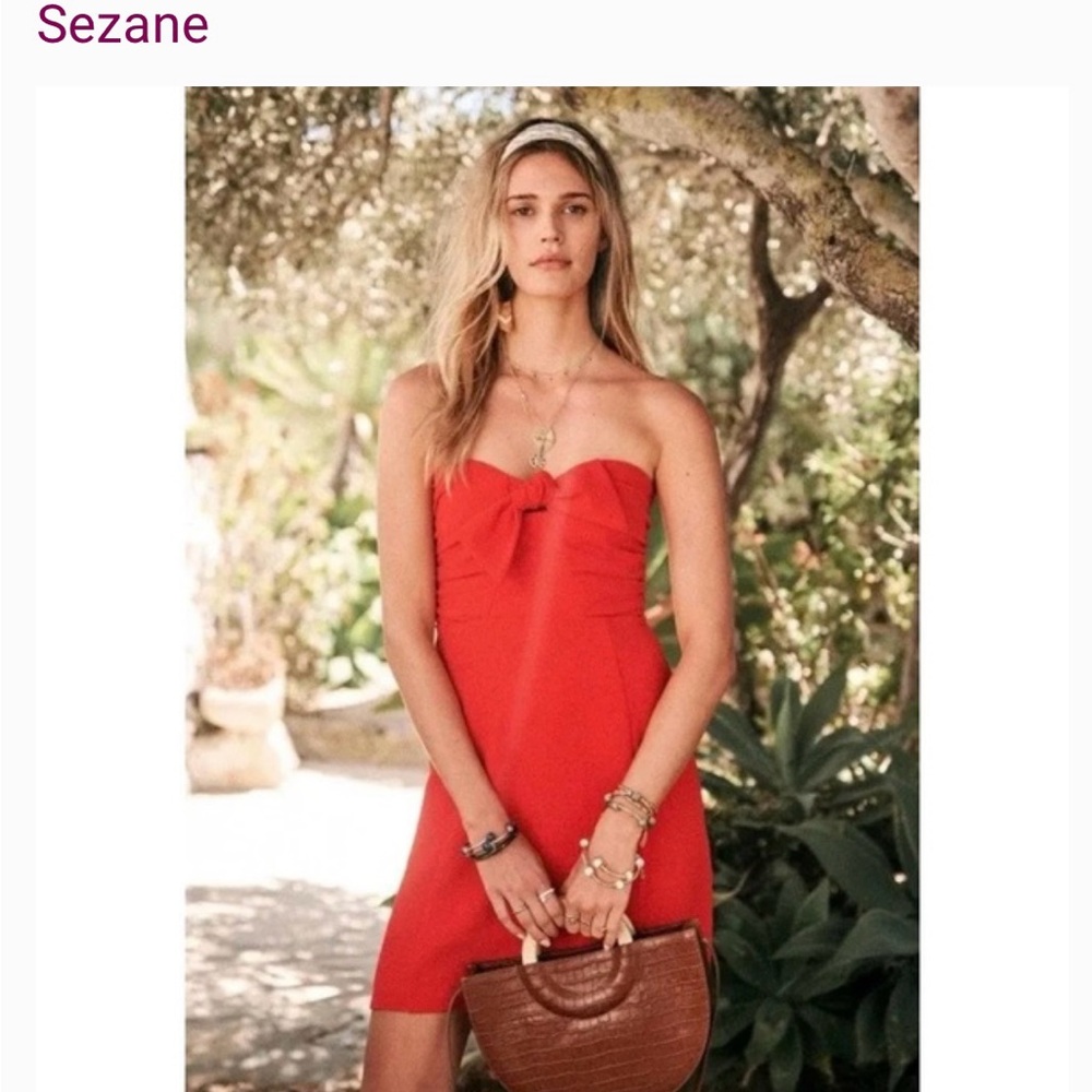 Sézane Ondine Red Strapless Dress